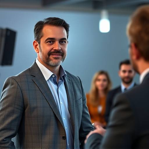 A confident leader engaging with a panel of interviewers, demonstrating leadership qualities.